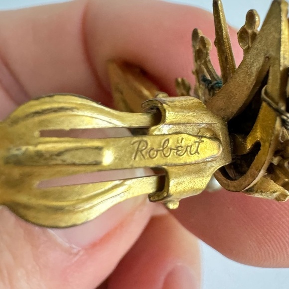 Vintage Originals By ROBERT Earrings Clip On Ear Climber AB Crystal Pearl Signed - Picture 8 of 10